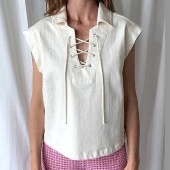 Rachel Comey White Nave Denim Lace Top - Picture 1 of 4